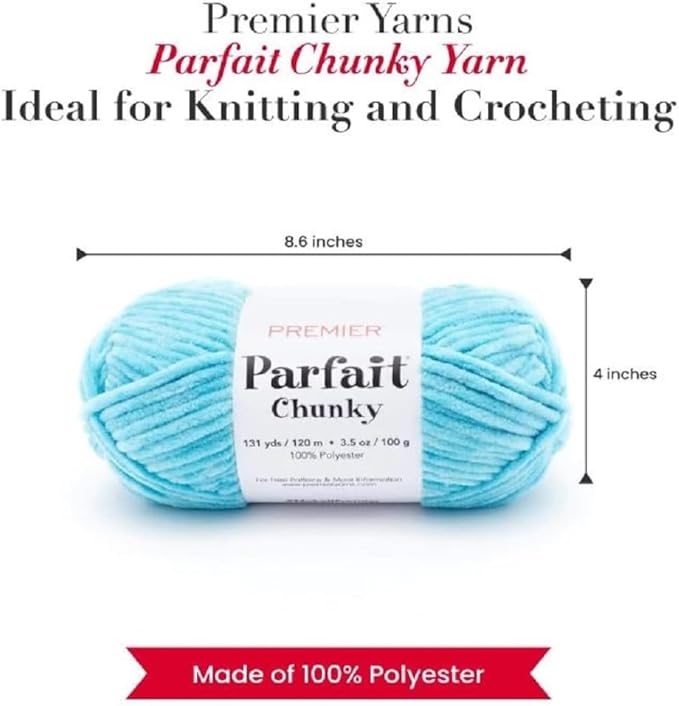 Premier Yarns Parfait Chunky Chenille Yarn 3.5 Oz 6 Super Bulky Weight 3 Pack Bundle with Bella's Stitch Place Holders (Seaside)