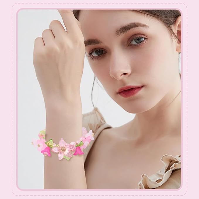 500Pcs Acrylic DIY Flower Leaf Beads Kits Including Assorted Pink Flower Loose Beads Maple Leaf Pendants Charms Acrylic Floral Caps for Earring Bracelet Necklace Craft Jewelry Making