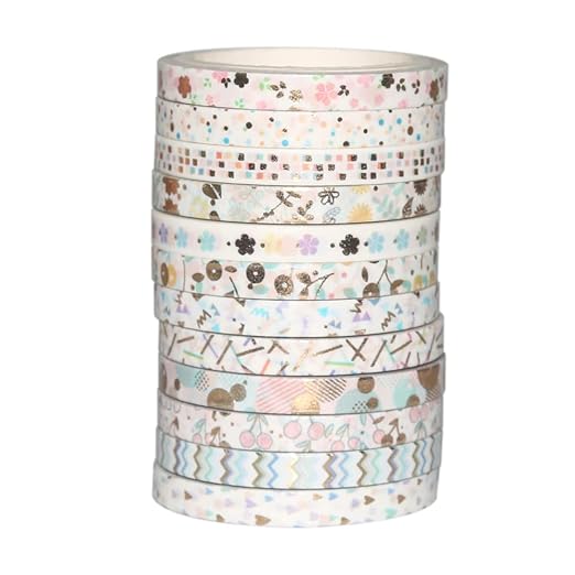 YUBBAEX 24 Rolls Skinny Washi Tape Set Gold Foil Print Decorative Tapes for Arts, DIY Crafts, Bullet Journals, Planners, Scrapbooking, Wrapping (Basic 5mm)