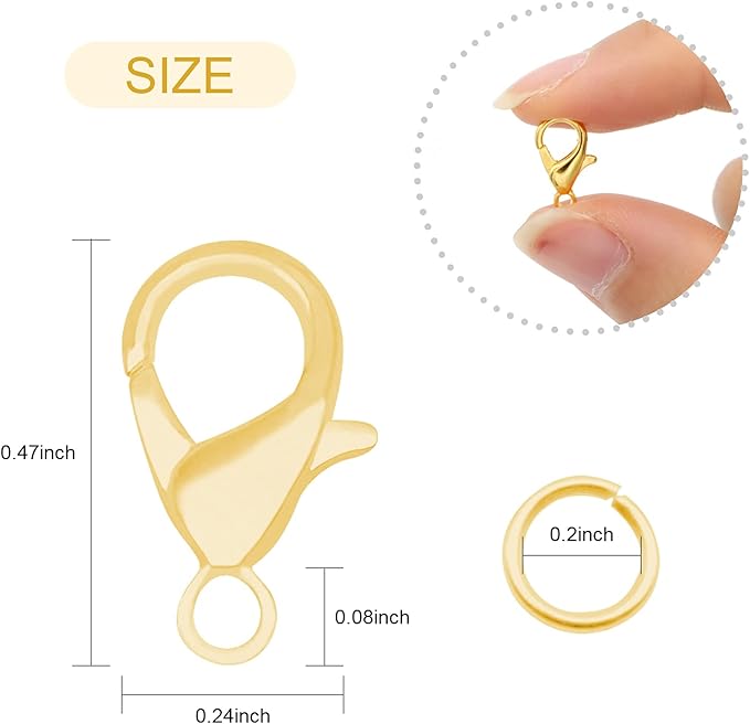 Lobster Claw Clasps, 300 Pcs 12mm Bracelet Closures with Jump Rings for Jewelry Making DIY Keychain Necklace by FENGWANGLI(Gold)