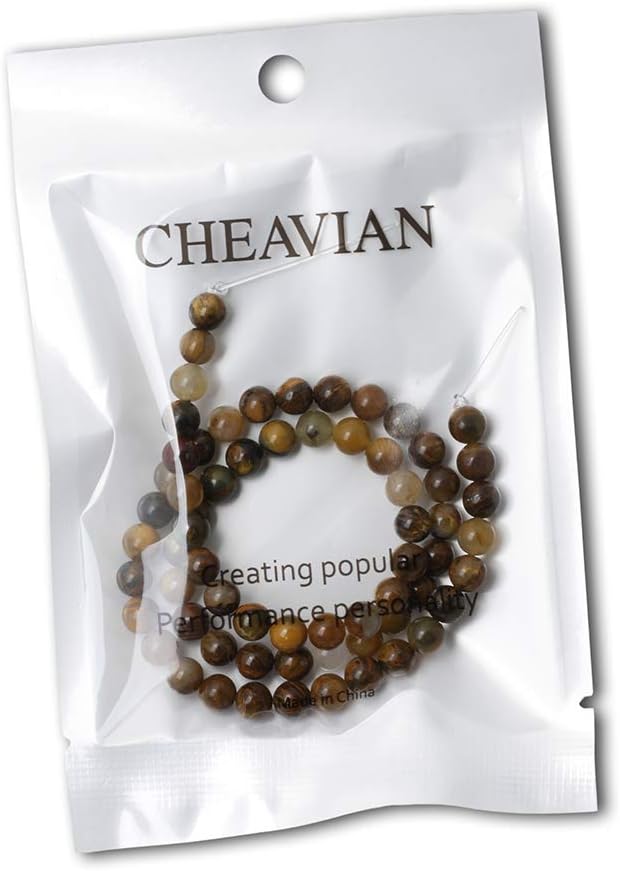 cheavian 60pcs 6mm natural golden pietersite gemstone round loose beads stone beads for jewelry making diy findings 1 strand 15"