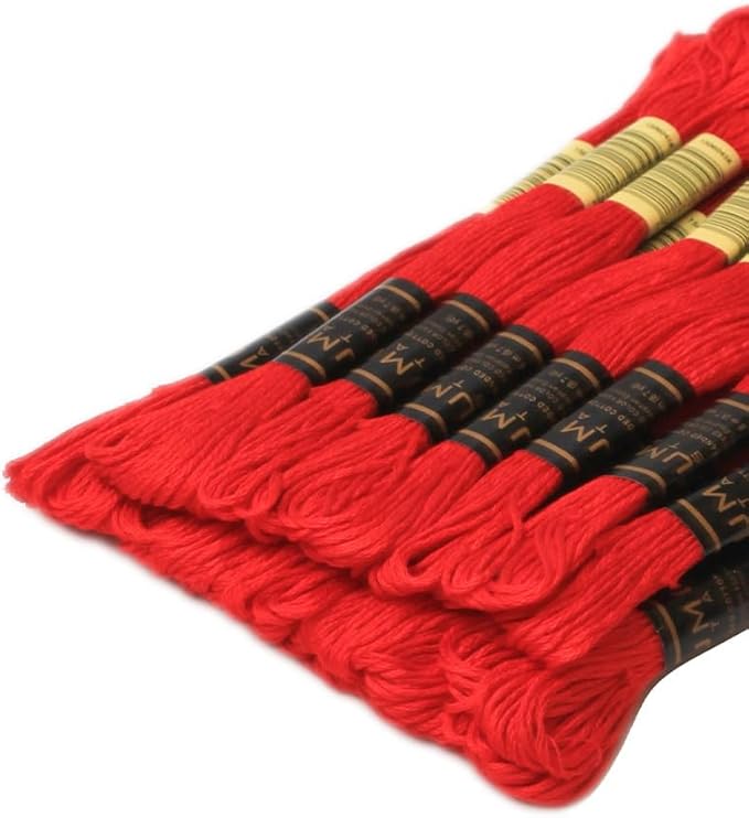 Pack of 50 Popular Colours Premium Embroidery Thread | 100% Egyptian Cotton Premium Skeins | Cross Stitch Embroidery Floss | Oeko TEX Certified| (24, 24 Skeins Red)