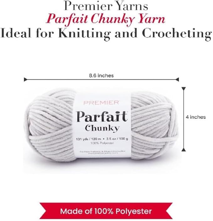 Premier Yarns Parfait Chunky Chenille Yarn 3.5 Oz 6 Super Bulky Weight 3 Pack Bundle with Bella's Stitch Place Holders (Fog)