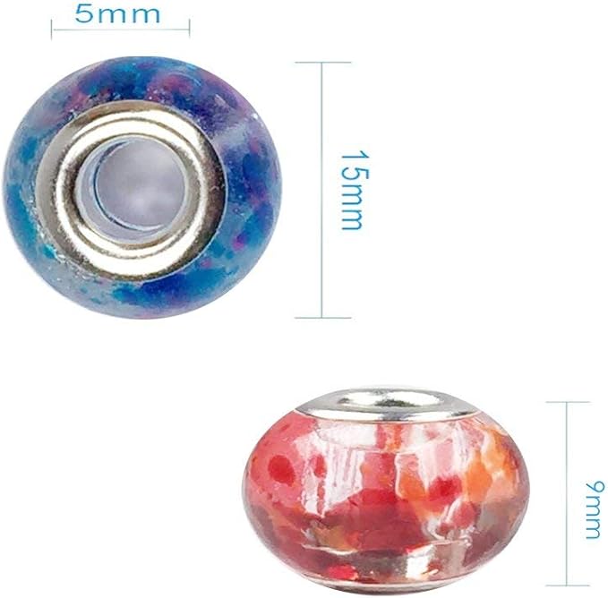 AIPRIDY 100Pcs 15x11mm Painting Murano Large Hole Glass Beads Mix Color with Silver Brass Cores European Charm fit Bracelet Necklace (Paint Splatter Glass)
