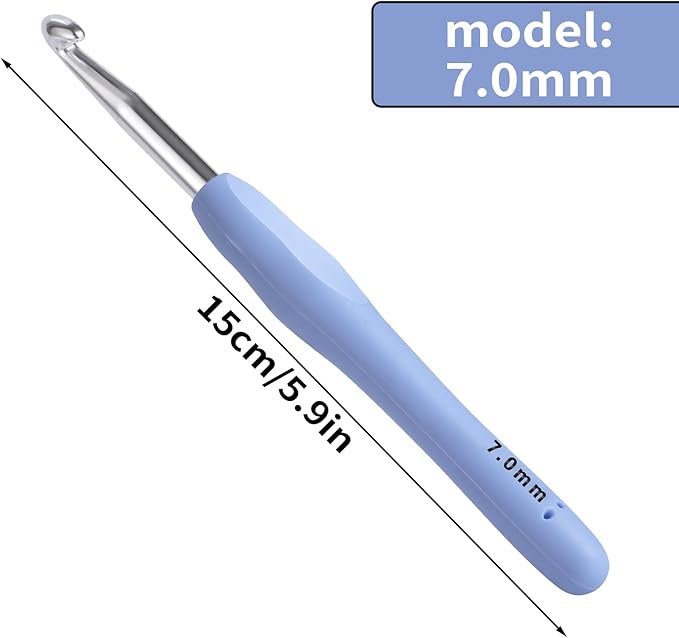 7mm Crochet Hook, Ergonomic Crochet Hooks with Soft Rubber Handle and Smooth Glide Head - Lightweight Aluminum Needles for Beginners, Arthritis, Yarn Projects, Long Crafting Sessions (7.0 mm)