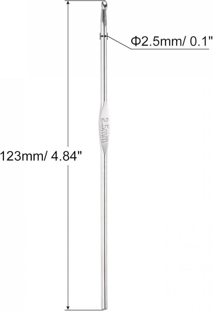 uxcell Stainless Steel Crochet Hook 2.5mm Knitting Needles for DIY Craft Yarn 6Pcs
