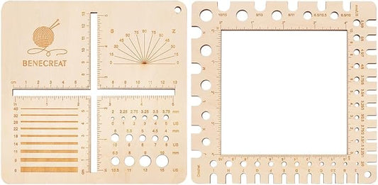 BENECREAT 2Pcs Wooden Swatch Gauge, Knitting Needle Gauge Rulers, Multifunction Knitting Tool for Counting Stitches, Spinners Yarn Measuring Crochet Accessories