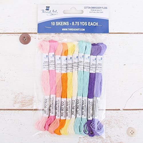 ThreadArt Premium Egyptian Long Fiber Cotton Embroidery Floss Thread Kit in Confetti Colors - Six Strand Set for Hand Embroidery, Friendship Bracelets, Cross stitch and Crafts
