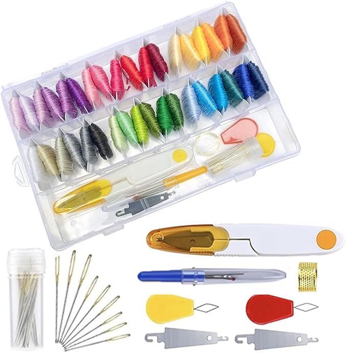 Huacan Embroidery Floss Kit with Storage Box 36 Colors Stitching Threads Sewing Kits 53 Pcs DIY Cross Stitch Accessories Set for Adults Beginner