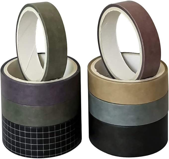 8 Rolls Washi Masking Tape Set Basic Solid Color Brown Coffee Plaid Grid Adhesive Decorative Label for Art Craft Journal Scrapbook Planner DIY Album Calendar Diary Book