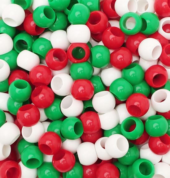 300 christmas colors assortment acrylic large hole beads for crafts and for hair 10mm x 12mm acrylic barrel beads with 5.7mm large hole, glossy christmas assortment
