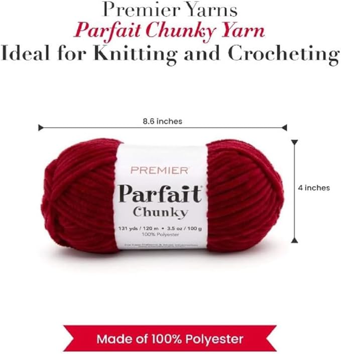 Premier Yarns Parfait Chunky Chenille Yarn 3.5 Oz 6 Super Bulky Weight 3 Pack Bundle with Bella's Stitch Place Holders (Ruby)
