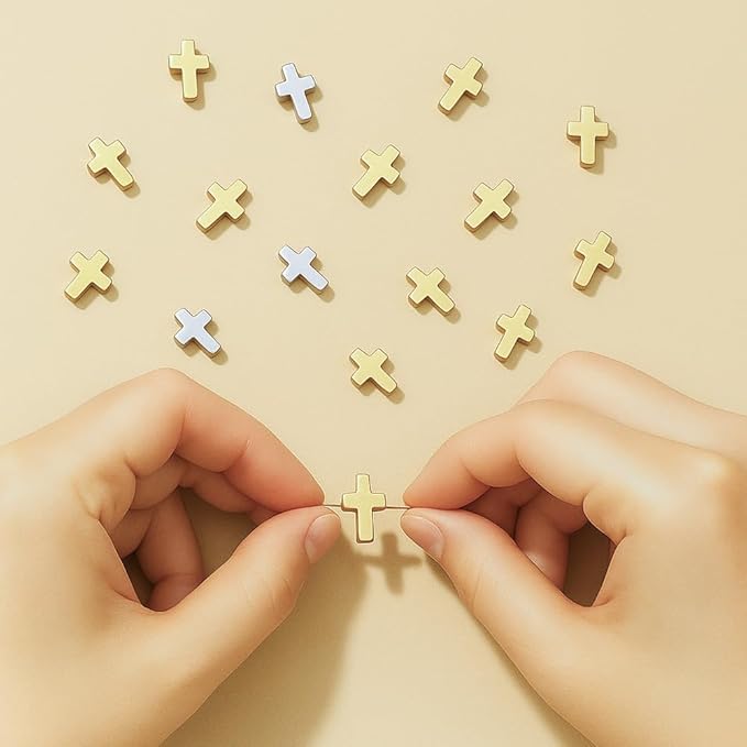 SHBAIWENTONG 400PCS Cross Beads for Jewelry Making Gold and Silver CCB Plastic Charms Separate Box Bulk DIY Craft Set