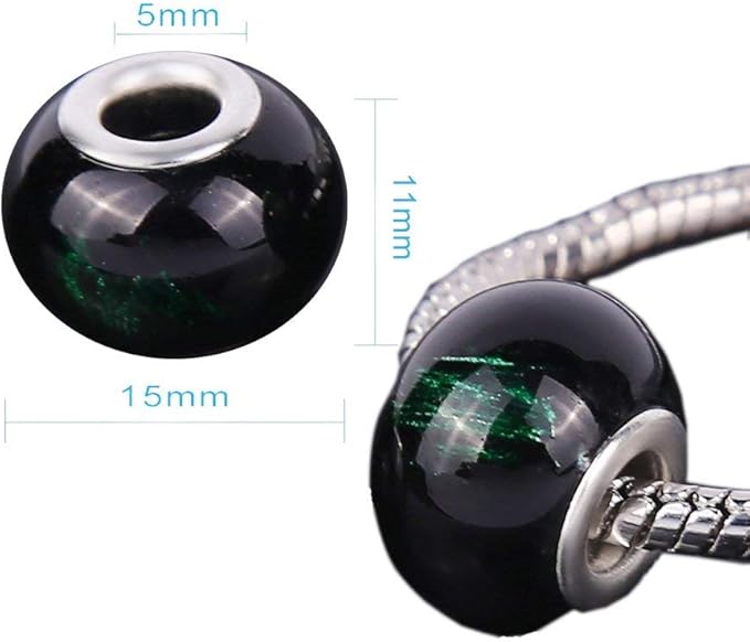 AIPRIDY 100Pcs 15x11mm Painting Murano Large Hole Glass Beads Mix Color with Silver Brass Cores European Charm fit Bracelet Necklace (Black Background and Color Glass)