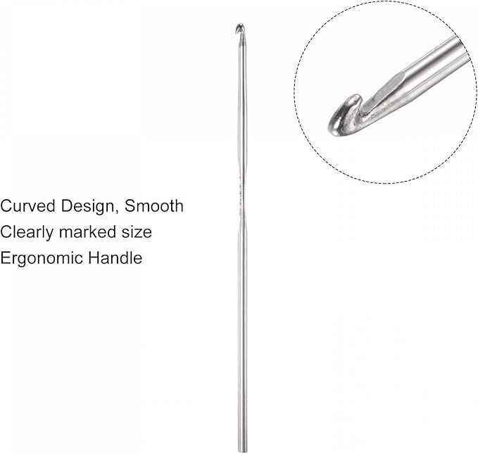 uxcell Stainless Steel Crochet Hook 1.9mm US Size 5 Knitting Needles for DIY Craft Yarn 6Pcs