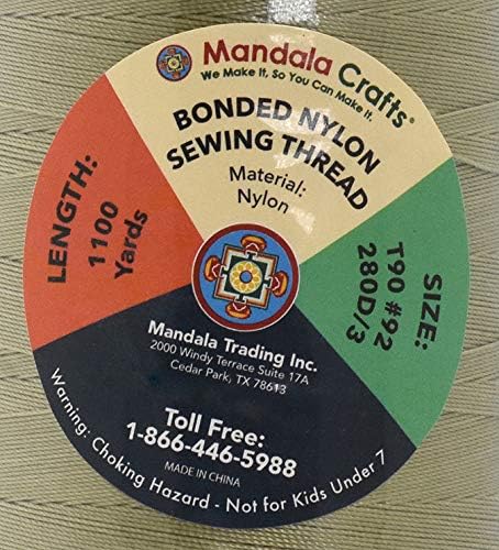Mandala Crafts Size 92 280D T90 Bonded Nylon Thread - Beige 1100 YDs Tex 90 Heavy Duty Sewing Threads for Leather, Jeans, Weaving, Outdoor Marine Upholstery