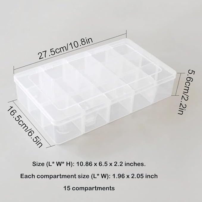 Adjustable 15-Compartment Grid Slot Plastic Storage Box Jewelry Bead Tool for Washi Tape, Art Supplies and Sticker Container Organizer Case