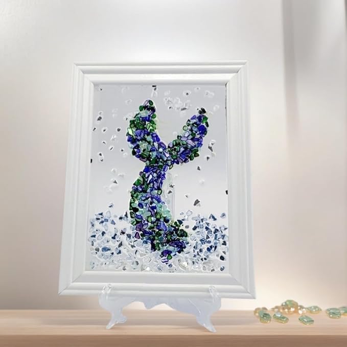 Sea Glass Art Kit, Mosaic Glass Photo Frame Set 9.5x7.5 Inch, Handcraft Style DIY Mosaic Craft Kits, DIY Resin Beach Art Kit for Home Decoration, Office, Bookshelf/Windowsill (Tail)