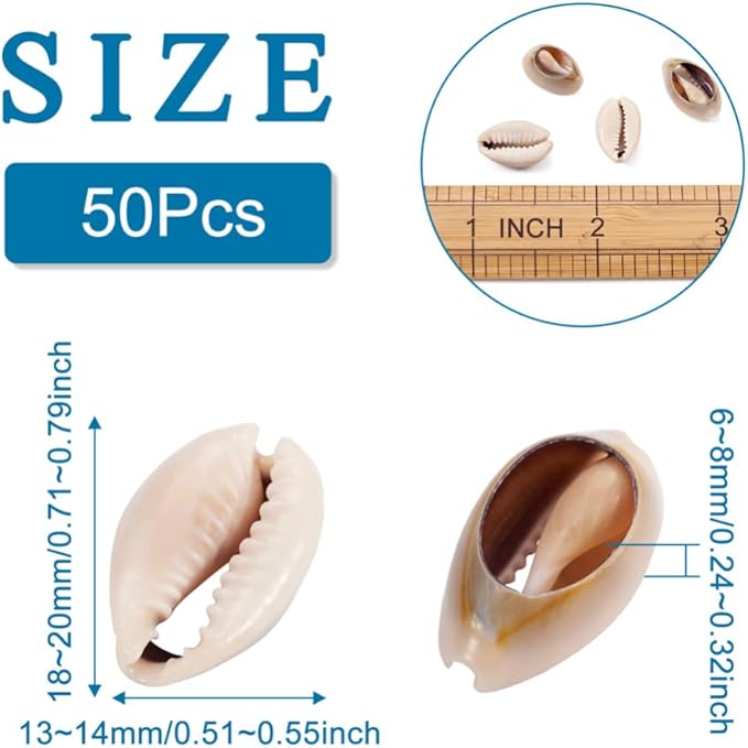 Cheriswelry 50pcs Natural Cowrie Shell Beads - Oval Shell Loose Spacer Beads, 1820mm for Jewelry Making & Decoration