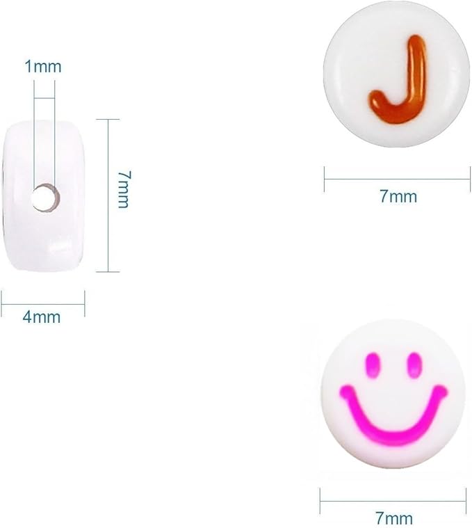 Amaney 500pcs Smiley Face Beads 7x4mm Colorful On White Happy Face Spacer Beads for DIY Jewelry Making Bracelet Earring Necklace Craft