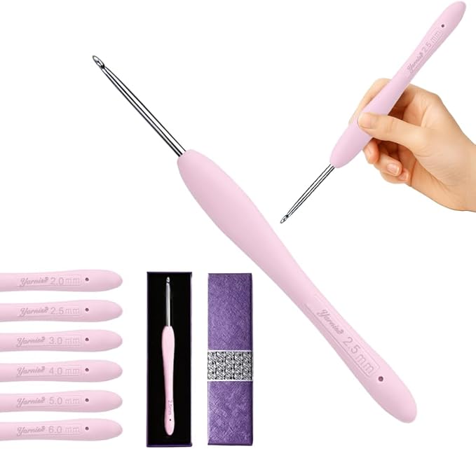 Yarniss 2.5mm Ergonomic Crochet Hook with Comfortable Handle, Hand-Polished Stainless Steel Crochet Hooks,Ideal for Beginners and Experienced Enthusiasts