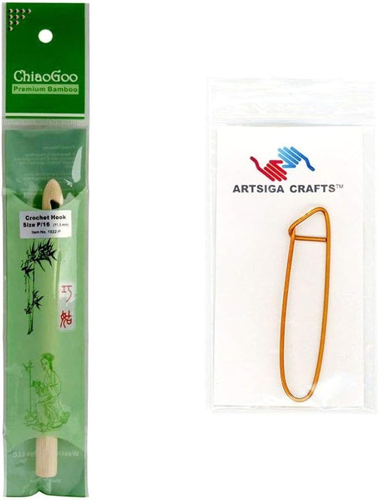 ChiaoGoo Knitting Needles Crochet Hook Bamboo Natural Size US K (6.5mm) 1022-K with Stitch Holder