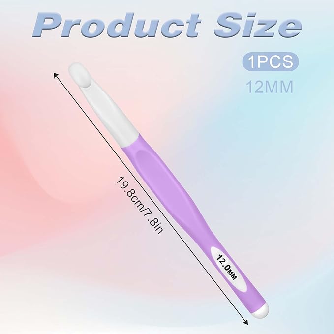 12.0mm Large Size Crochet with Ergonomiv Handle, Long Rubber Handle Crochet Hook, Knitting Giant Crochet Hooks for Chunky Yarn, Scarf, DIY, Wool Products(12MM)