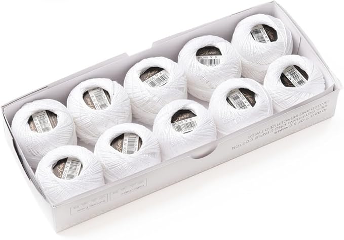 Size 8 Double Mercerized Egyptian Long Staple Cotton Pearl Thread Ball 5 Grams White Embroidery Thread 10 Balls per Box for Crochet Hardanger Cross Stitch Hand Embroidery