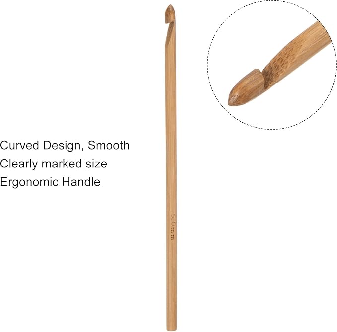uxcell Wooden Bamboo Crochet Hook 5.0mm US Size H (Size 8) Knitting Needles for DIY Craft Yarn 6Pcs