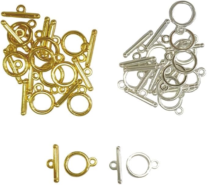 20 Sets Stainless Steel Round Toggle Clasps with T-Bar for Jewelry Making – DIY Necklace & Bracelet Clasps and Closures (Silver and Gold)