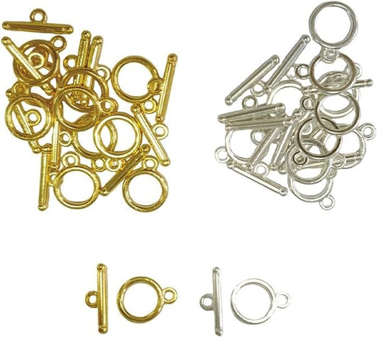 20 Sets Stainless Steel Round Toggle Clasps with T-Bar for Jewelry Making – DIY Necklace & Bracelet Clasps and Closures (Silver and Gold)