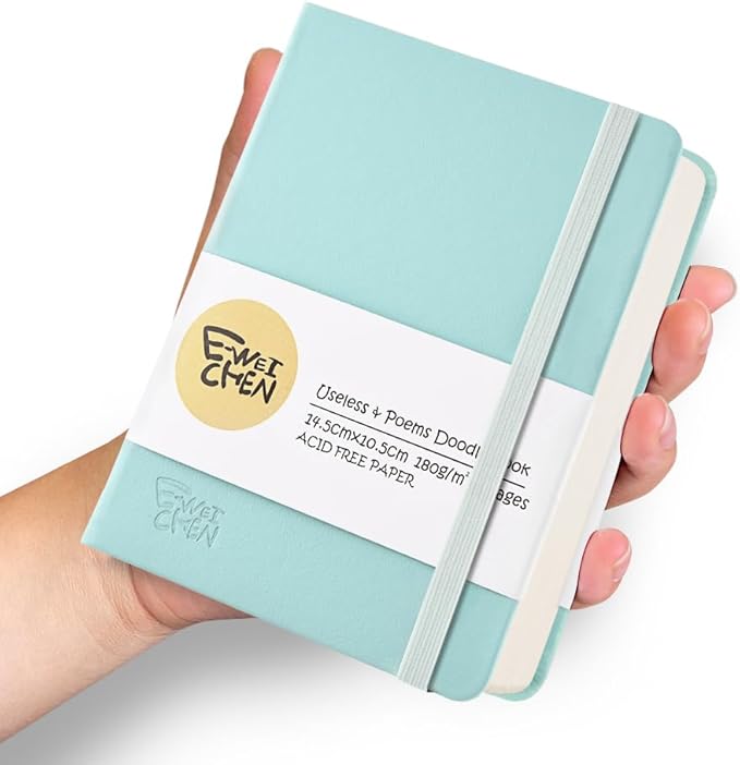 Hardcover 96Pages Blank Sketch Book for Drawing, Small 5.7x4.1 Pocket Journal Notebook for Travel, 180gsm Thick Paper Diary Notebooks for Work, PU Cover Memo for Writing. Light Green