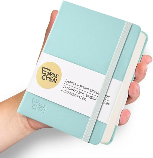 Hardcover 96Pages Blank Sketch Book for Drawing, Small 5.7x4.1 Pocket Journal Notebook for Travel, 180gsm Thick Paper Diary Notebooks for Work, PU Cover Memo for Writing. Light Green