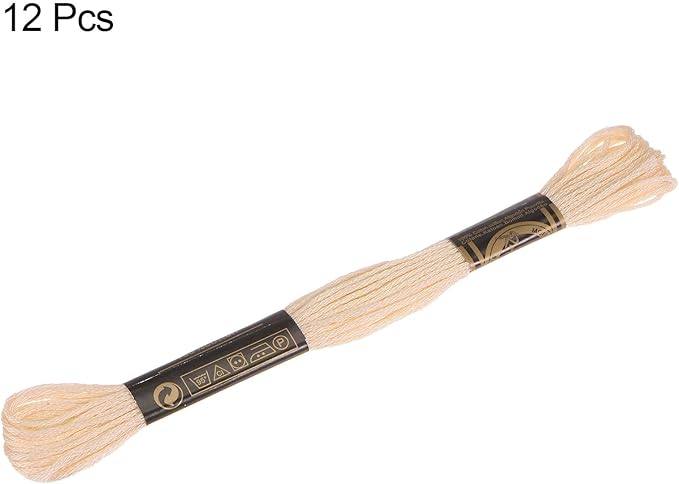 HARFINGTON 12 Skeins Embroidery Floss 8m Each Egyptian Long Fiber Cotton Cross Stitch Thread 26S/2x6 for Embroidery Projects Bracelet, Beige