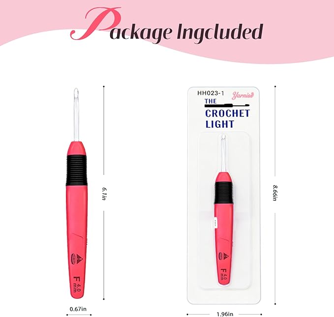 Yarniss Lighted Crochet Hook,4.0mm Crochet Hook Glow in Dark with Battery,Dark Red
