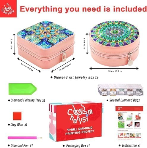 CharySim 2 PC Diamond Art Jewelry Boxes Kits for Adults Women Gifts with Paint by Gem Dots Crafts Kits for Birthday Gift for Women Mother Day (Mandral Blue)