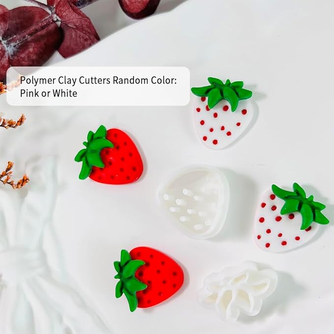 Xaekicr 2 Pcs Strawberry Polymer Clay Cutters Set – Cute Heart Clay Cutters & Texture Molds for Earrings Making, Clay Tools for DIY Polymer Clay Jewelry