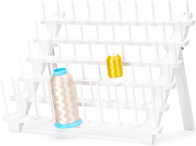 Sew Tech Thread Rack, Bright White Plastic Thread Holder with 60 Pegs and Extra 10 Long Pegs, Sewing and Embroidery Thread Stand