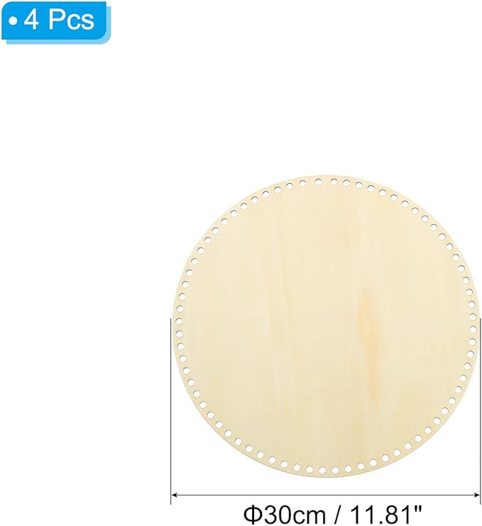 PATIKIL 12" Diameter Crochet Basket Bottom, 4Pcs Round Blank Crochet Knitting Wooden Base for DIY Craft Weaving Basket Making Supplies Home Decoration, Wood Color