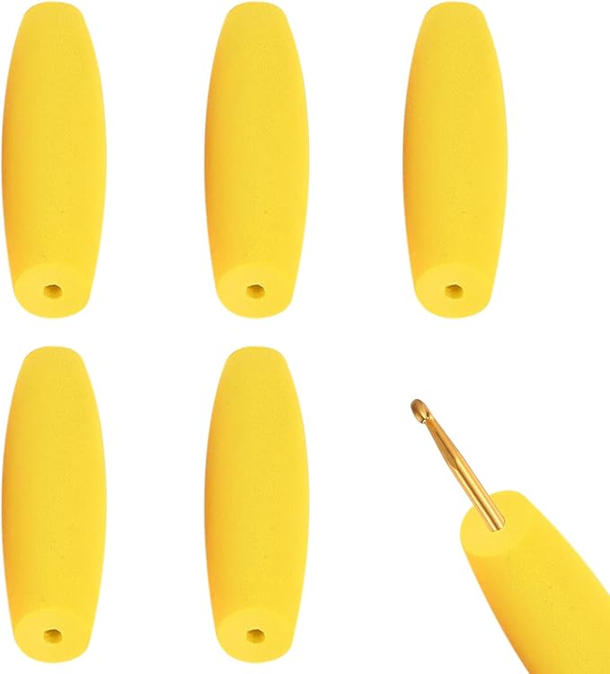 HEYLEAYAR Yellow Crochet Hooks Grips, 5Pcs Ergonomic Crochet Hook Handle, Foam Grip Handle Crochet Accessories Fits 5mm to 6mm Crochet Needles