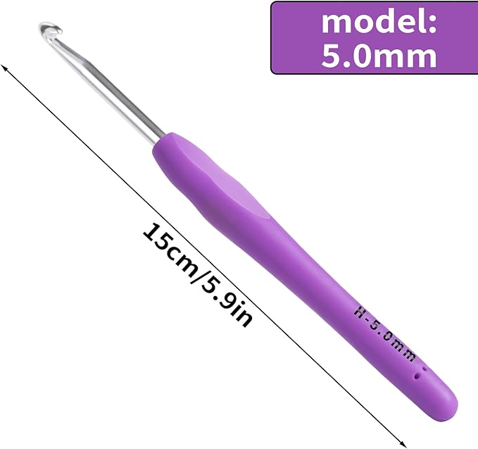 5mm Crochet Hook, Ergonomic Crochet Hook, Smooth and Extra Long  Knitting Needles, with Soft Rubber Ergonomic Handle and Aluminum Tip, Perfect Beginner and Arthritic Crochet Hooks (5 mm)