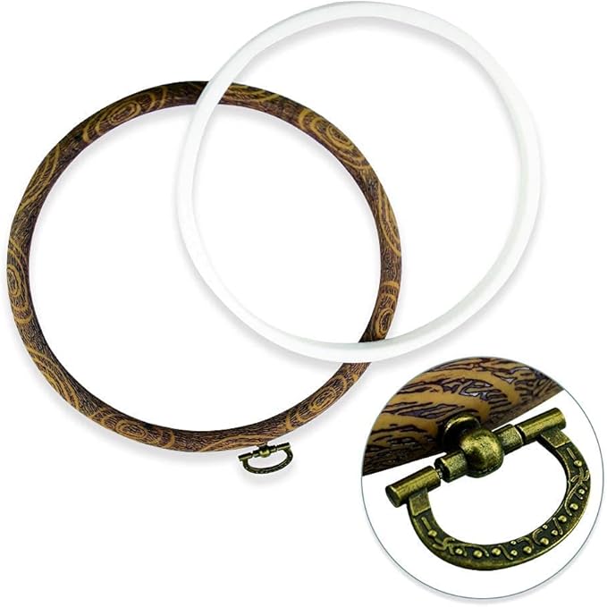 guofa 8'' round embroidery hoops – 5pcs 20cm imitated wood cross stitch hoop frames for needlepoint, diy sewing, and craft display