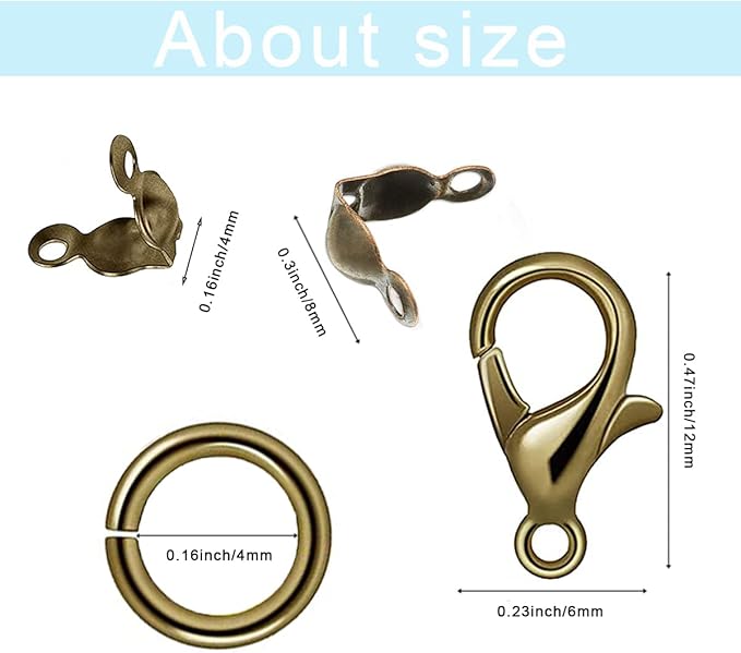 800 Pcs Jewelry Making Accessories Set with 100 Pieces Lobster Claw Clasp 200 Pieces Bead Tips Knot Covers and 500 Pieces Open Jump Ring Connectors DIY Jewelry Making Supplies Bracelets (Bronze)