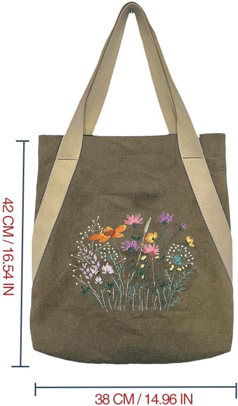 VWV-Whizzing Embroidery Canvas Tote Bag DIY Kit for Beginners, Complete with Pattern, Hoops, Color Threads, Tools & Detailed Instructions for Adults (15X16.5(in) Grey)