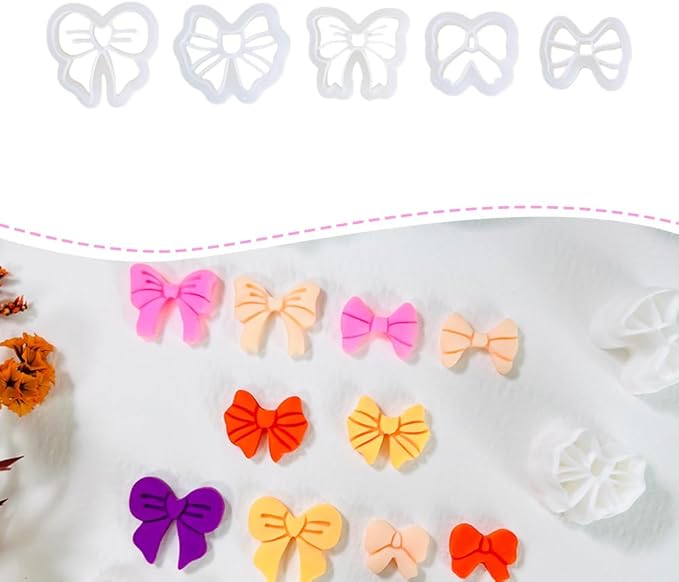 Xaekicr Polymer Clay Cutters Bow Set – 5PCS Cute Bow Clay Cutters for Polymer Clay Jewelry, Sweet Ribbon Clay Earring Cutters Shapes, DIY Clay Tools for Earrings, Charms and Crafts