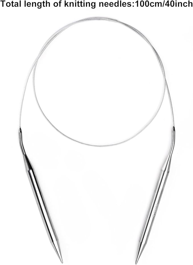 Circular Knitting Needles Set,10 Pack Round Long Stainless Steel Knitting Needles Kit (100cm),10 Sizes from 2.25mm-10.0mm,with Small Tools,for Beginners,Making Sweater,Scarf,Blanket