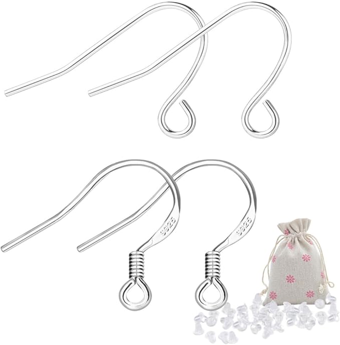 s925 sterling silver earring hooks hypoallergenic 200pcs ear wires + fish hooks jewelry making supplies findings nickel-free with 200pcs clear rubber earring backs for diy jewelry