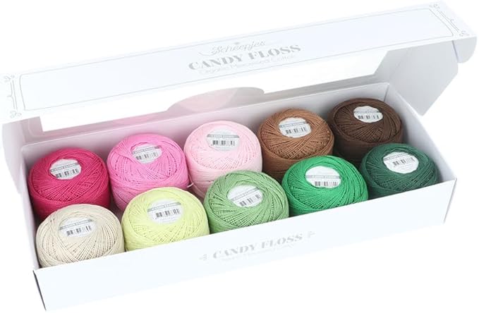 Scheepjes Candy Floss Color Pack, 10 x 20 g Mercerized Cotton Yarn, Greens