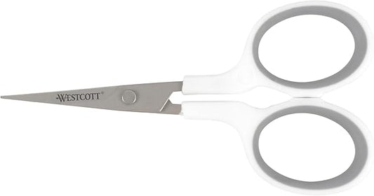 Westcott 4" Embroidery Scissors with Straight Titanium-Bonded Blades for Crafting, Sewing & More (White/Gray)