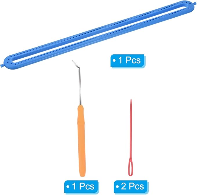 PATIKIL 126 Hooks 57cm Knitting Loom Machines Kit, Dense Teeth Darning Weave Tool with Accessories for Scarf Sweater Shawl Blankets Mending Weaving Stitching, Blue